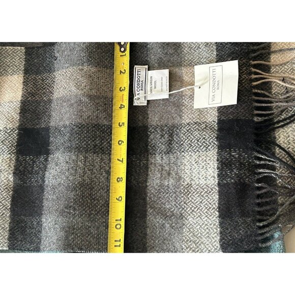 VIA CONDOTTI ROMA Italy Men's Scarf 100% Wool Gray Black New w Tag Fringed 64x11 - Picture 5 of 7